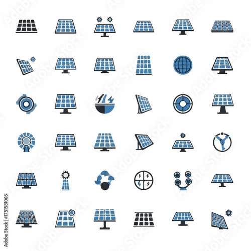 Solar panels representing various renewable energy solutions for sustainable power generation in a clean and modern style.
