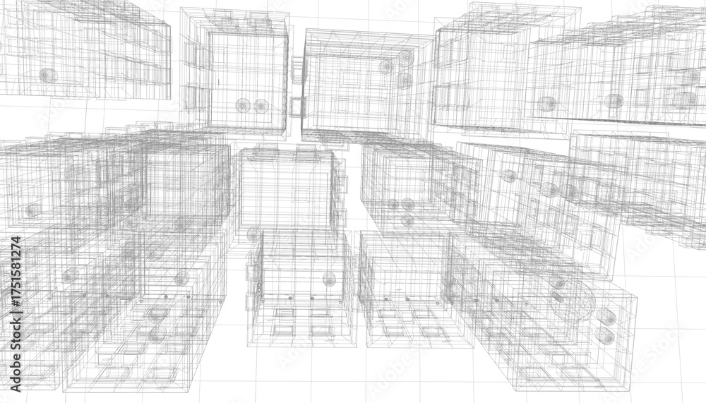 Fototapeta premium Wireframe Cityscape or Architectural Blueprint Grid