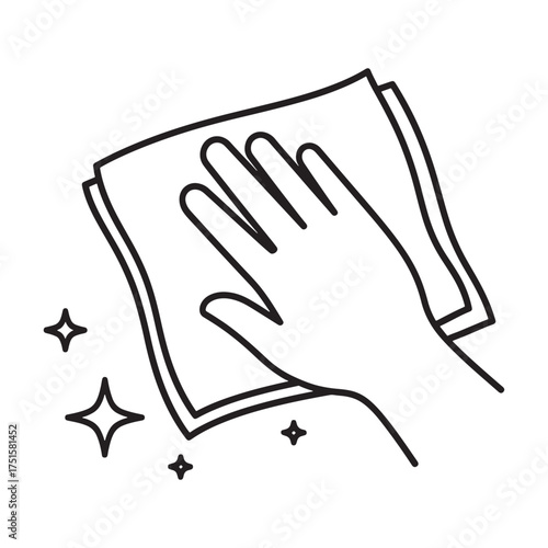 Hand wiping surface with cloth and sparkle effect icon