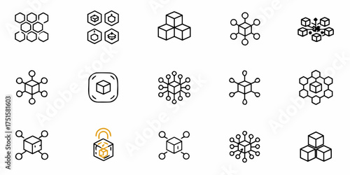 Network connection icons showing digital networking and blockchain technologies, perfect for illustrating modern technology, data transfer, and secure connections