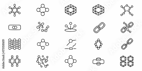 Explore modern abstract molecule line art illustrations, perfect for science, technology, or innovative concepts, originally designed as scalable vector graphics for flexible use