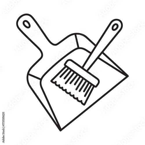 Simple hand drawn dustpan and brush for easy house cleaning