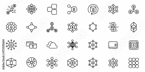 Blockchain Technology Icons for Cryptocurrency and Decentralized Systems, Representing Digital Finance, Smart Contracts, and Innovative Financial Solutions, originally a vector graphic