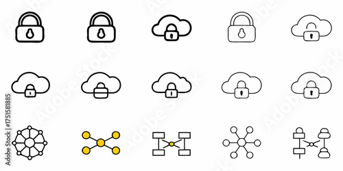 Secure data connections and cloud protection symbols for digital security solutions, providing safe network with lock icons emphasizing privacy and data protection