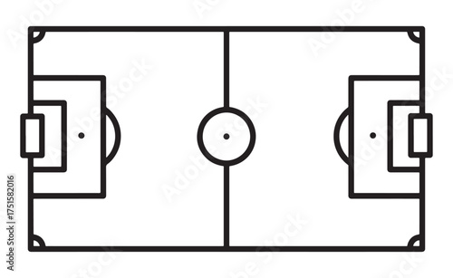 Simple line art soccer field layout for design and planning