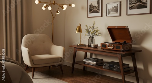 Cozy Interior with Armchair and Vintage Record Player