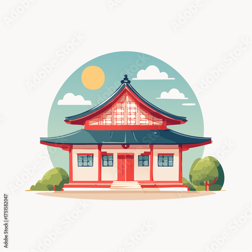 Discover the serene beauty of traditional Japanese temple construction, an architectural marvel nestled amidst lush greenery, perfect for cultural exploration and appreciation