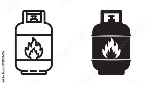 Gas cylinder icons set flame propane fuel energy symbols