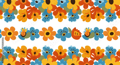 Colorful floral border pattern on transparent background
