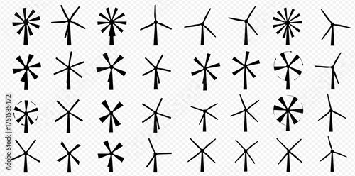 Array of wind turbine icons in various styles and blade counts.