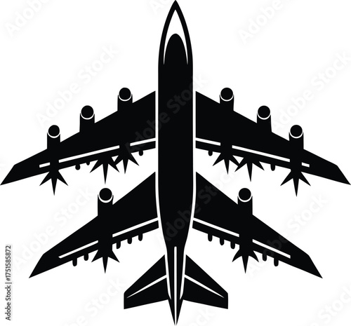 Black airplanes top view. Military jet fighter silhouette icons Strategic Military Power Modern Fighter Jet Soaring in Black Illustration