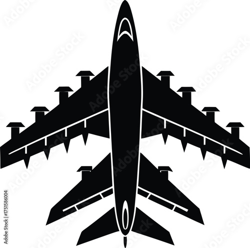 Black airplanes top view. Military jet fighter silhouette icons Strategic Military Power Modern Fighter Jet Soaring in Black Illustration