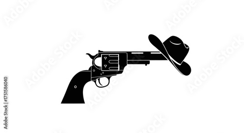 Western Cowboy Hat and Revolver Silhouette.