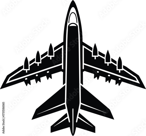 Black airplanes top view. Military jet fighter silhouette icons Strategic Military Power Modern Fighter Jet Soaring in Black Illustration