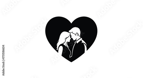 Black heart silhouette with couple profile faces love