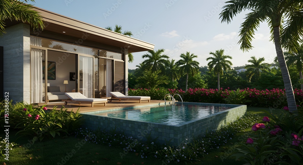 Fototapeta premium Luxury Villa with Swimming Pool and Tropical Garden