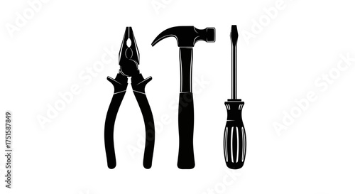 Essential Hand Tools - Pliers, Hammer, and Screwdriver.