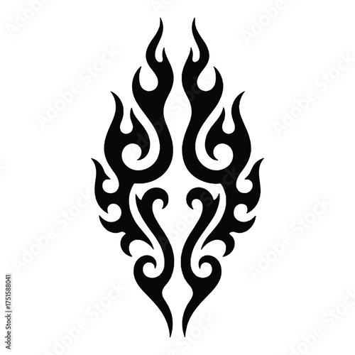 Black tribal flame tattoo design on white background
