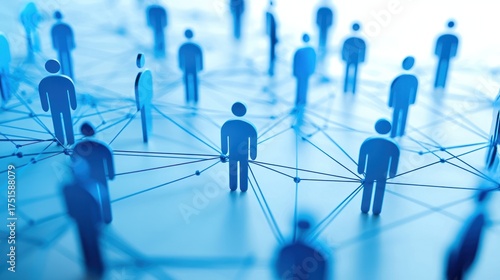A network of interconnected human figures on a blue background.