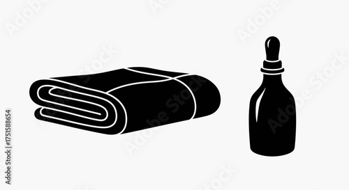 Folded Towel and Dropper Bottle Silhouette.
