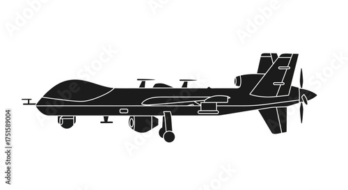 Silhouette of a Military Drone for Surveillance.