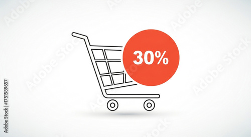 Shopping cart with 30 discount offer promotion and sale concept for retail business and ecommerce