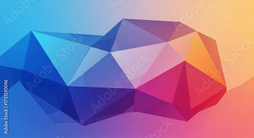 Abstract polygonal shape on a gradient background, creating a modern and vibrant design with geometric forms and a colorful blend of hues