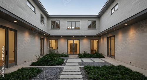 Wallpaper Mural Modern House Courtyard Design with Stone Pathway and Landscaping Torontodigital.ca