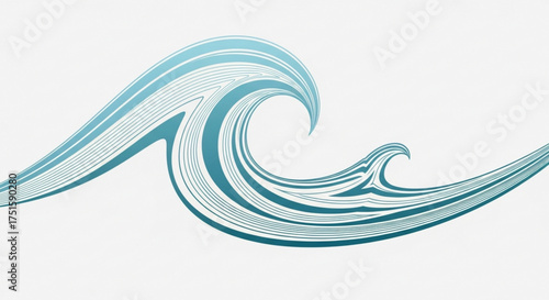 Stylized ocean wave illustration, featuring flowing lines and a serene, aquatic design with a minimalist aesthetic