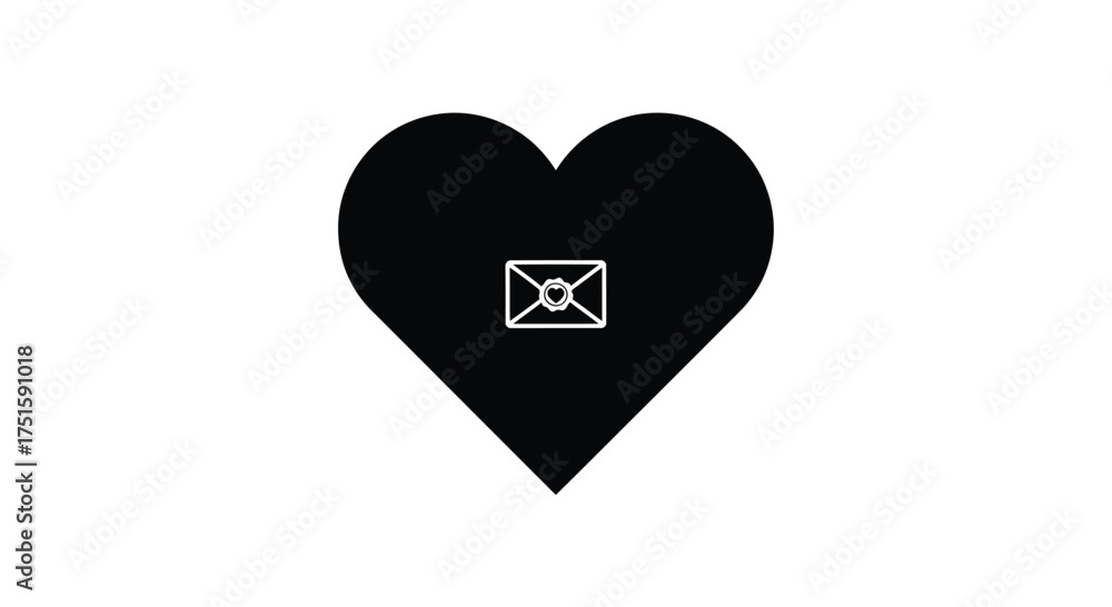 Obraz premium Black heart with white envelope icon vector
