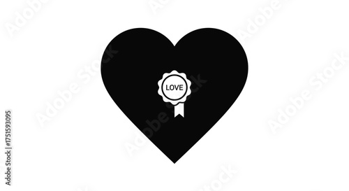 Black heart with white love award ribbon vector