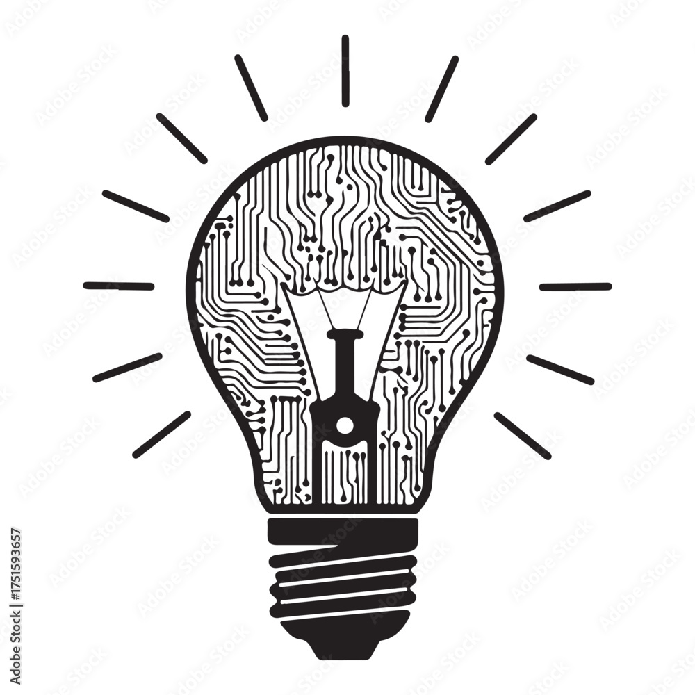 Fototapeta premium A light bulb with a circuit board pattern inside, symbolizing innovation and technology, isolated on white background a creative concept for ideas
