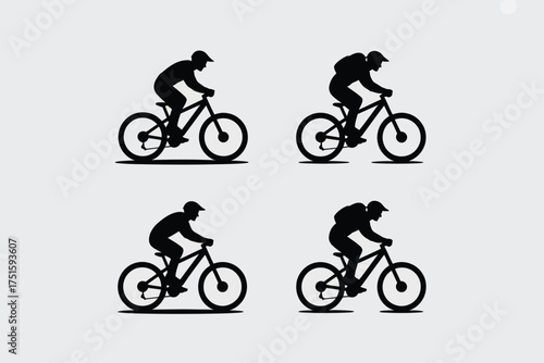Black silhouettes of cyclists riding bicycles vector