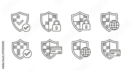 Collection of shield icons representing security and protection