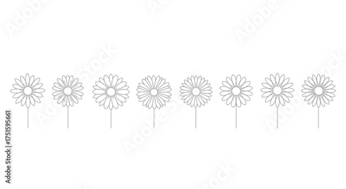 Line art illustration of dandelion seed heads in a row