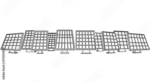 Hand drawn sketch of multiple solar panel arrays in a row