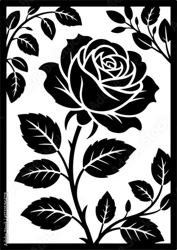 Laser cut floral panel with a large rose in full bloom 