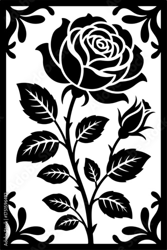 Laser cut floral panel with a large rose in full bloom 