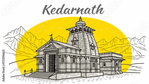 Kedarnath Temple Landscape in Uttarakhand Himalayas for Indian Tourism and Travel Posters