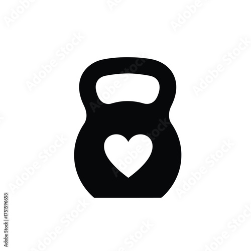 Black kettlebell with white heart silhouette fitness 1