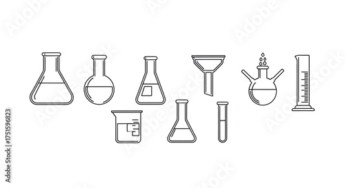 Collection of scientific laboratory glassware and equipment illustration