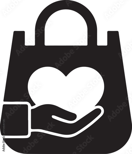 Charity and Donation Symbolizing Compassion and Generosity through Helping Hand Giving Heart Shopping Bag
