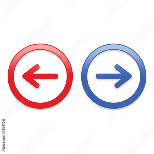 Simple Round next back Arrow Direction Navigation Button Style Red Blue Design