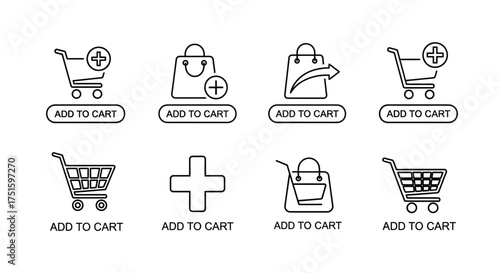 Collection of hand drawn shopping cart and bag icons for e commerce and online shopping