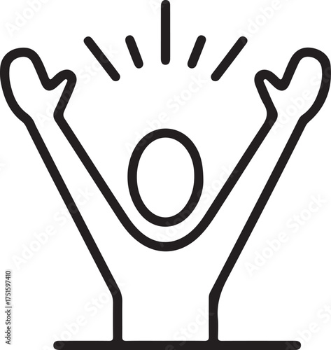 Excited Person Line Art Cheering Celebration Success Victory Triumph Winning Concept on Isolated Background