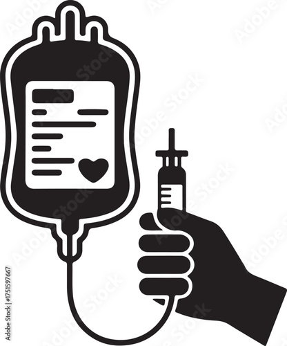 Hand Holding Blood Bag with Heart Symbol Medical Donation Charity and Healthcare Support