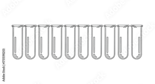 Row of empty clear plastic laboratory test tubes on a white background