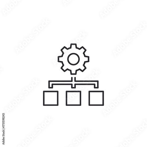 Process flow chart with gear icon isolated on white background