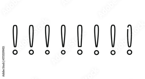 Row of hand drawn exclamation marks on white background