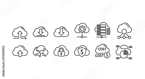 Cloud computing icons representing data storage security and connectivity